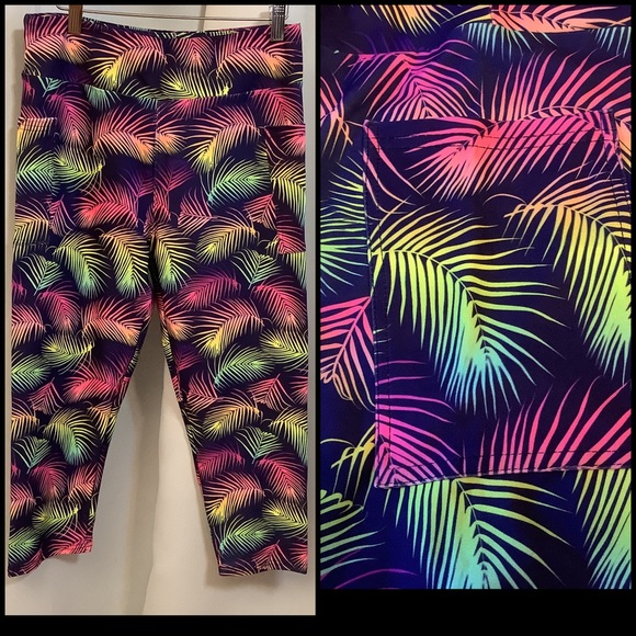 Luv21 Pants - Luv21 Leggings Capris Cropped Women’s Size 2-10 Pockets Neon Yoga Waistband